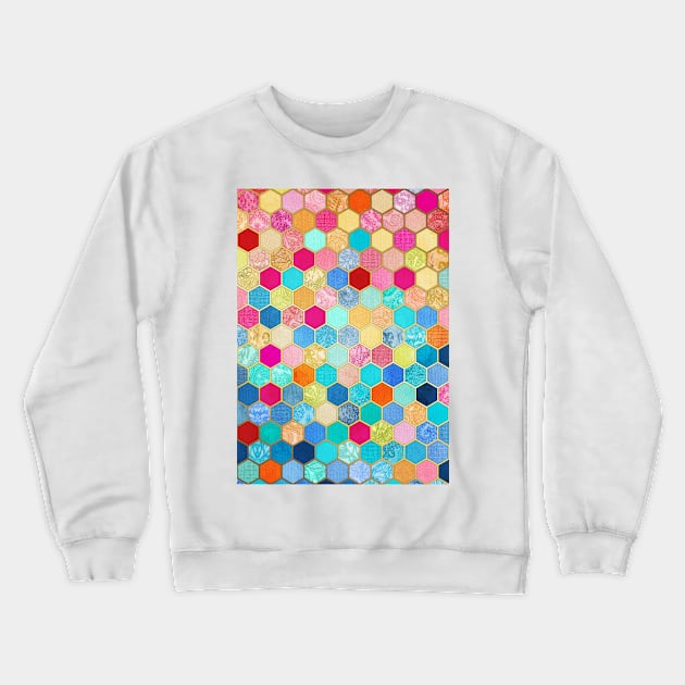 Patterned Honeycomb Patchwork in Jewel Colors Crewneck Sweatshirt by micklyn